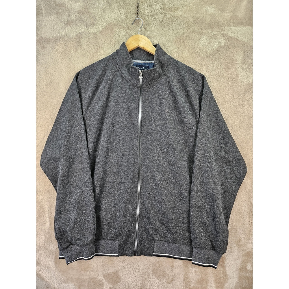 Robert Graham Men's Deluxe Knit Full-zip Sweatshirt Jacket Striped Hem Mock Neck